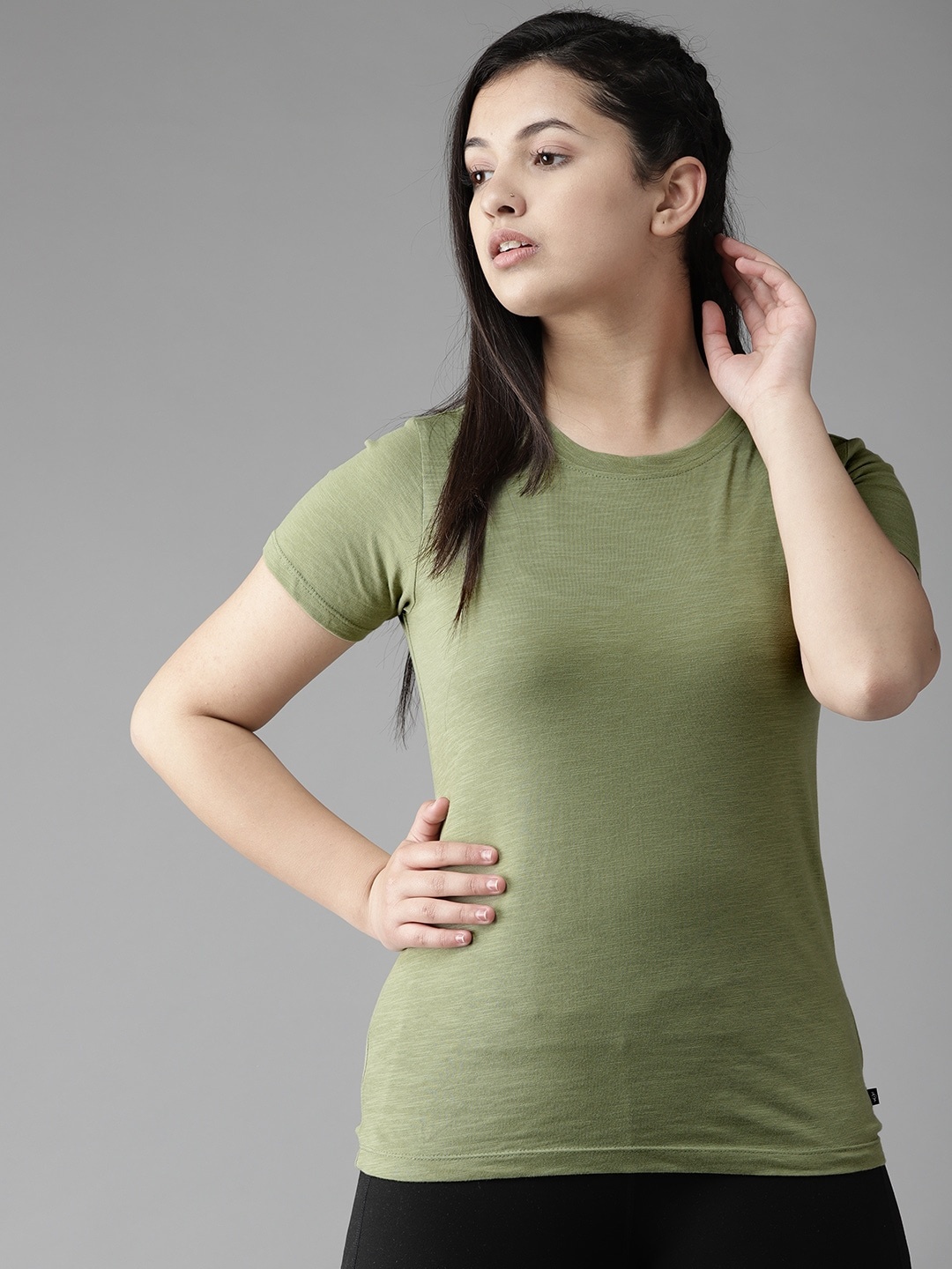 

UTH by Roadster Girls Olive Green Cotton T-shirt