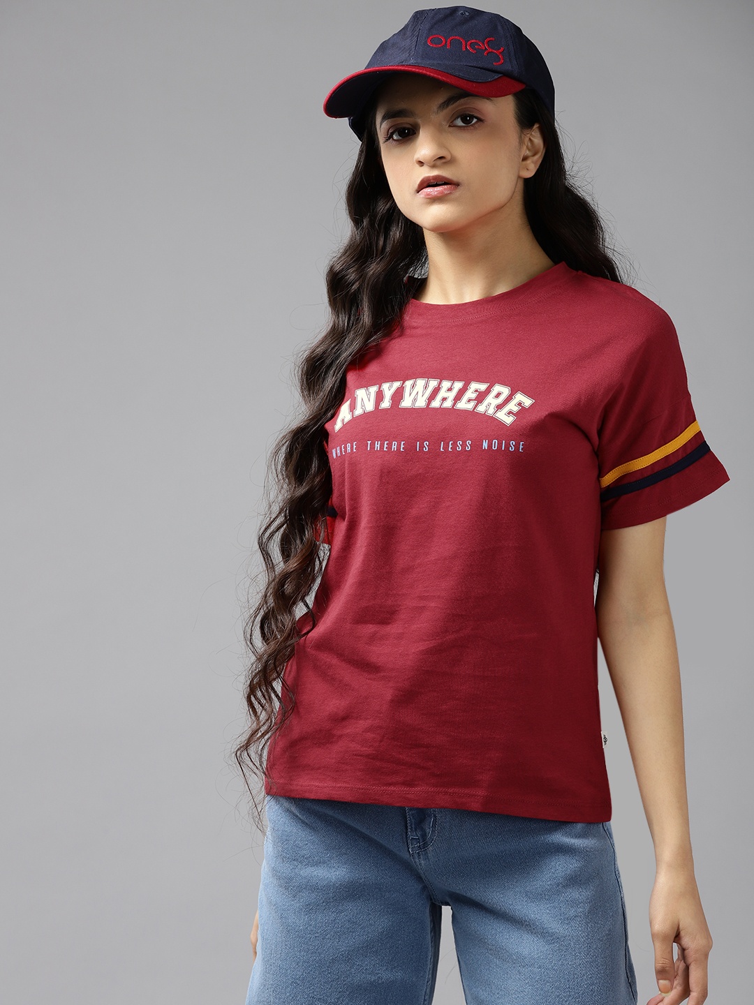 

UTH by Roadster Girls Red & Yellow Printed Pure Cotton T-shirt