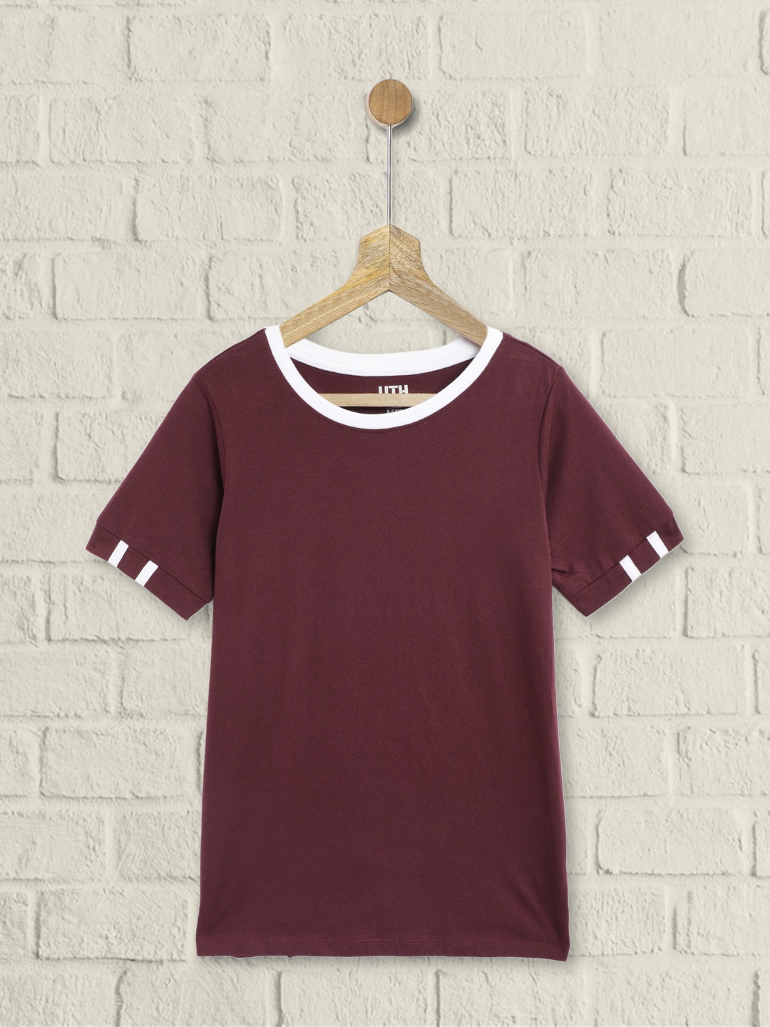 

UTH by Roadster Girls Burgundy Cotton Solid T-shirt