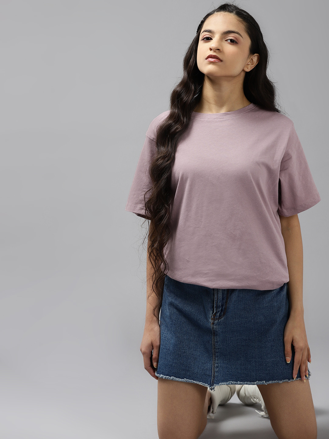 

UTH by Roadster Girls Lilac Solid Pure Cotton T-shirt, Lavender