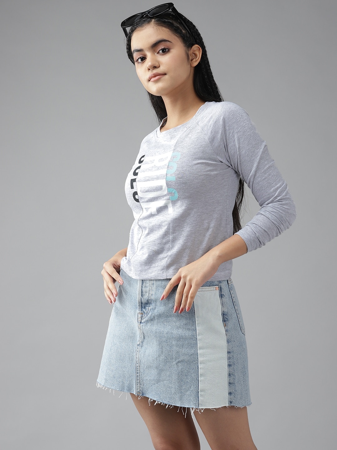 

UTH by Roadster Girls Grey Melange & White Typography Printed T-shirt