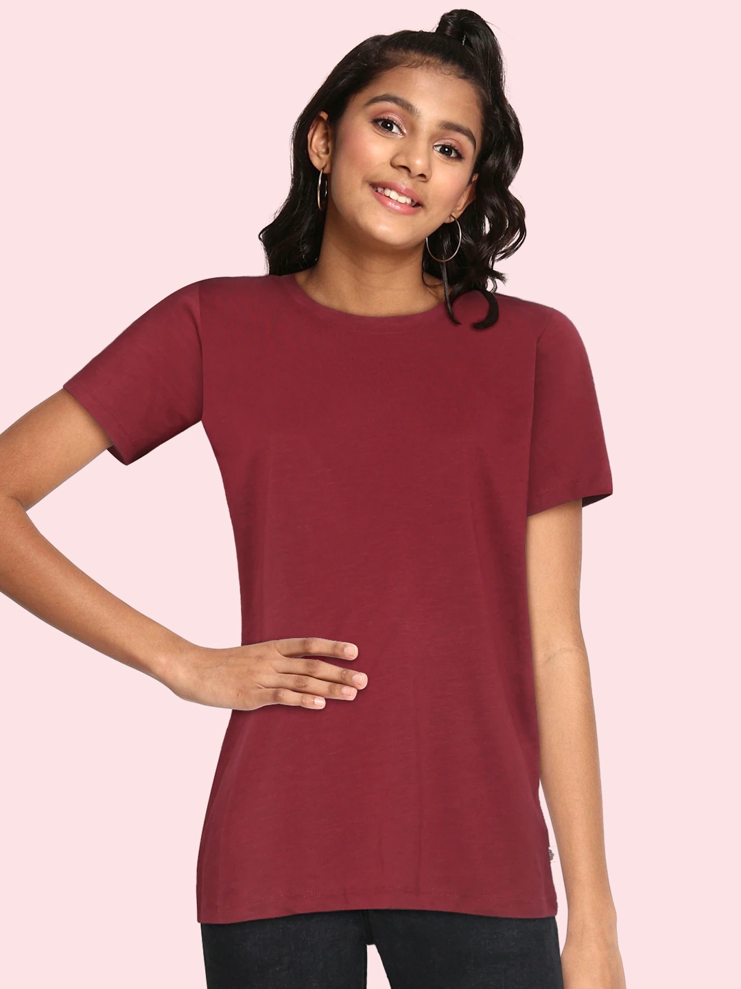 

UTH by Roadster Girls Maroon Cotton Solid T-shirt