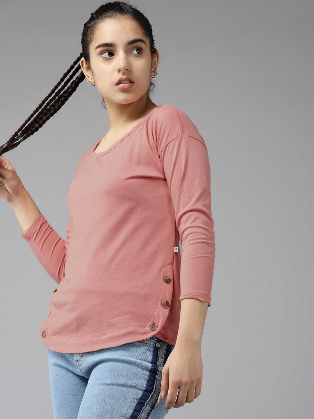 

UTH by Roadster Girls Pink Solid Pure Cotton Top