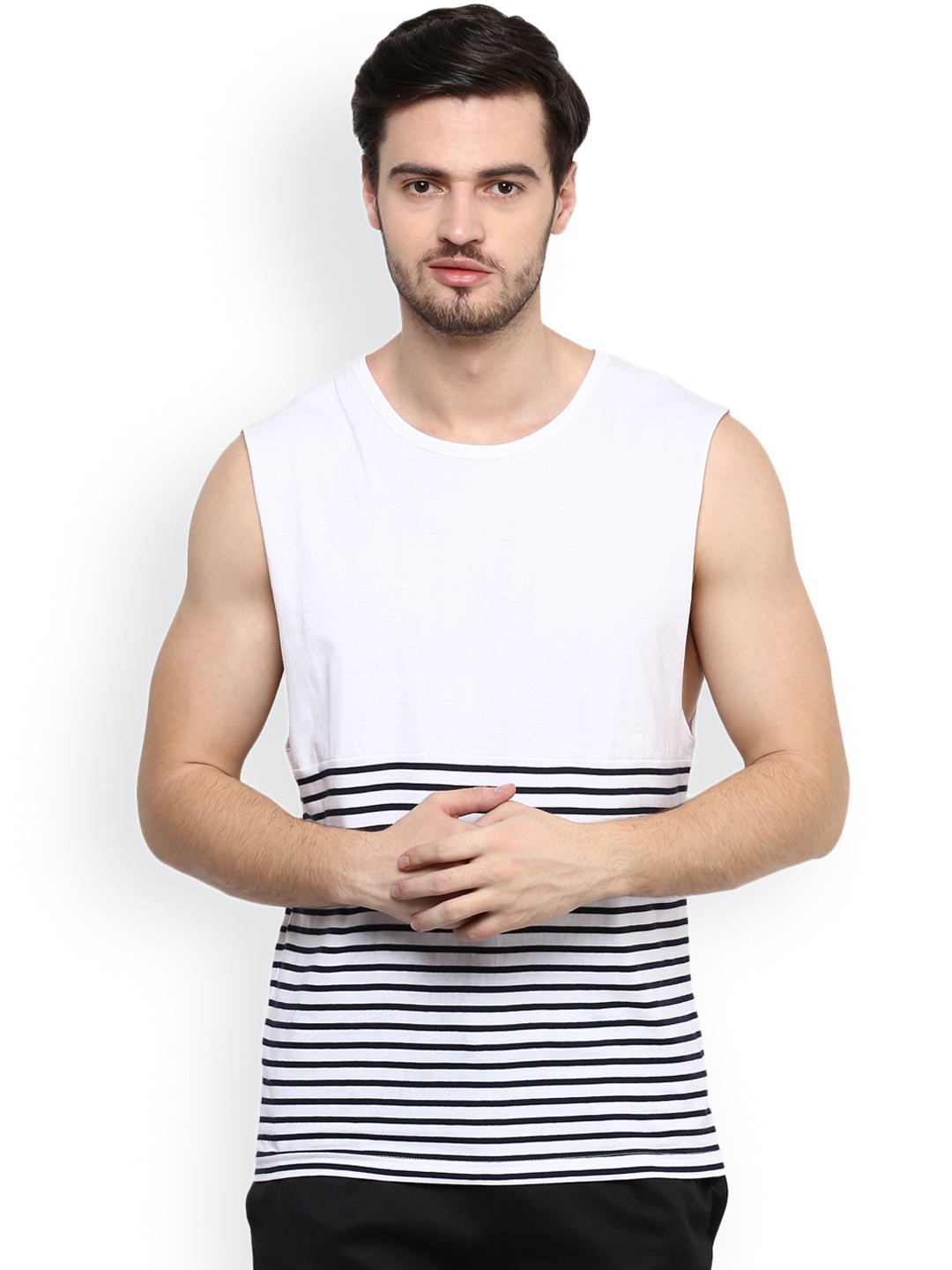 

Hypernation Men White Striped Sleeves T-Shirt