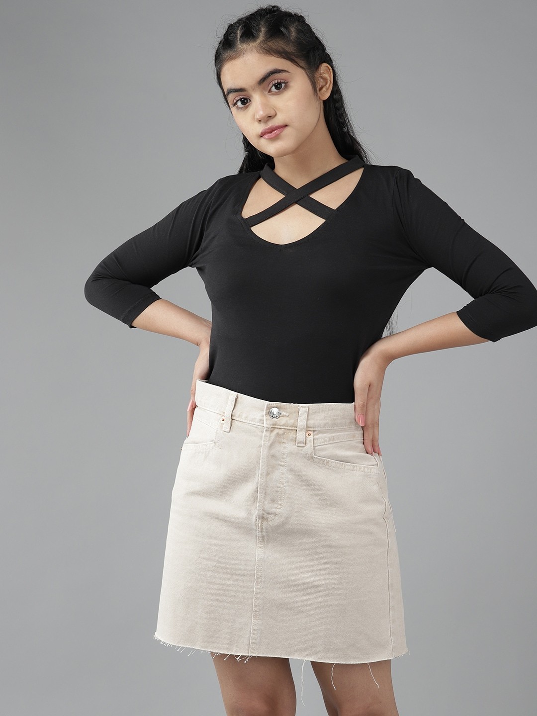 

UTH by Roadster Girls Black Solid Pure Cotton Top