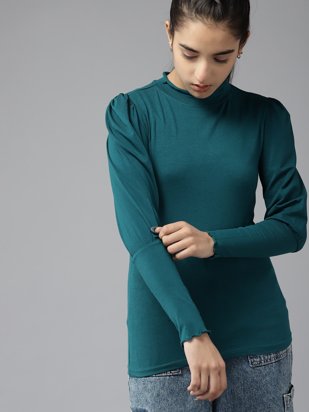 

UTH by Roadster Girls Teal Green Bishop Sleeves Top