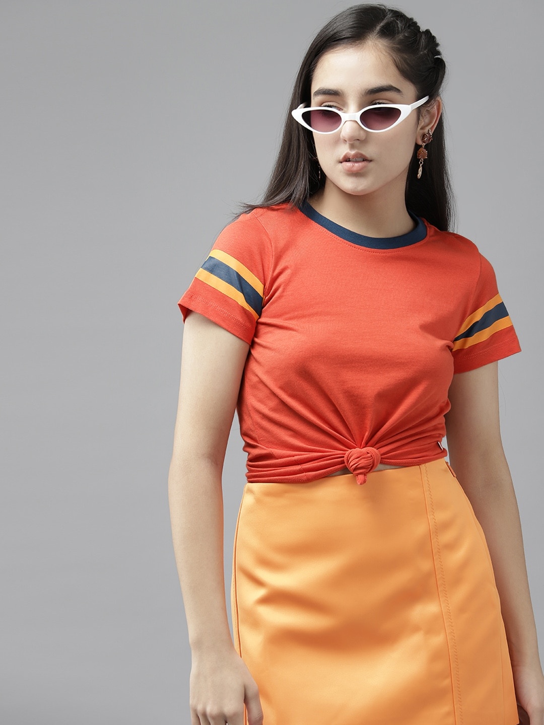 

UTH by Roadster Girls Orange Solid Pure Cotton T-shirt