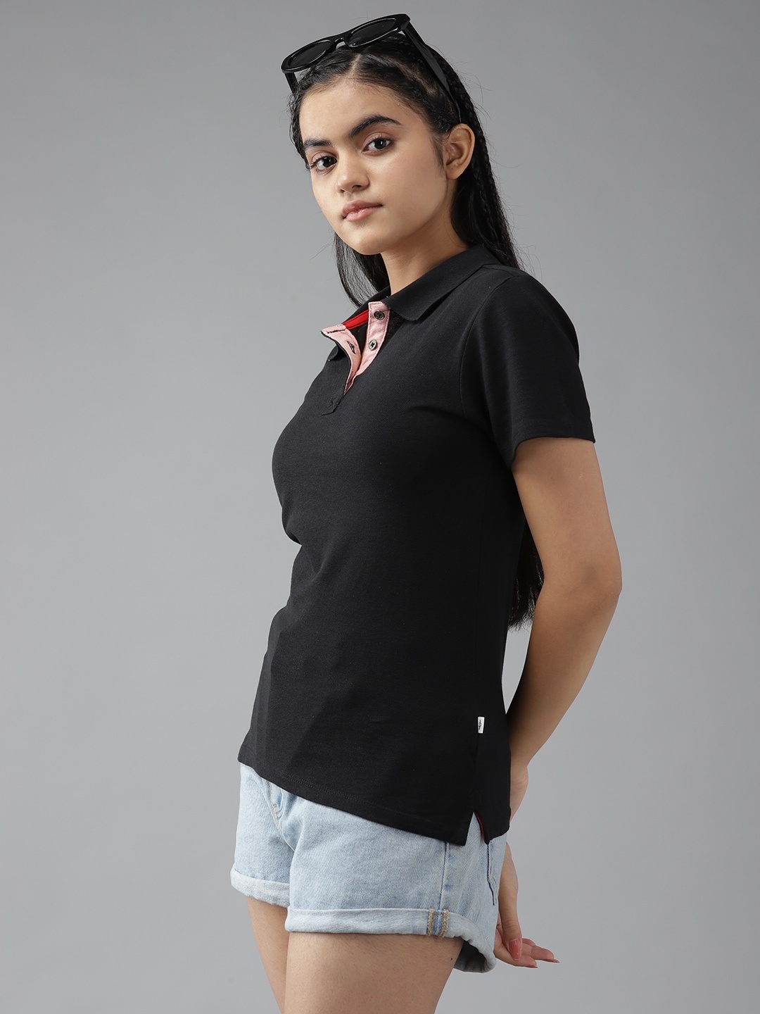 

UTH by Roadster Girls Black Polo Collar Pure Cotton T-shirt