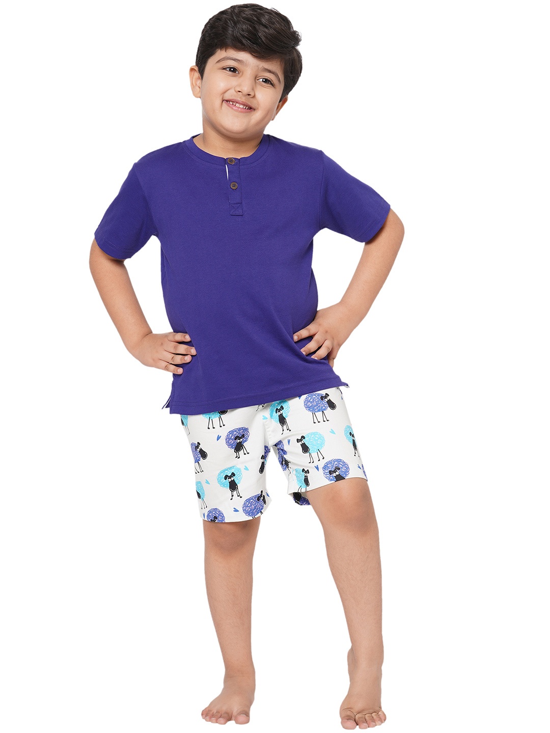 

CASA DE NEE NEE Kids Violet Top with Conversational Printed Shorts