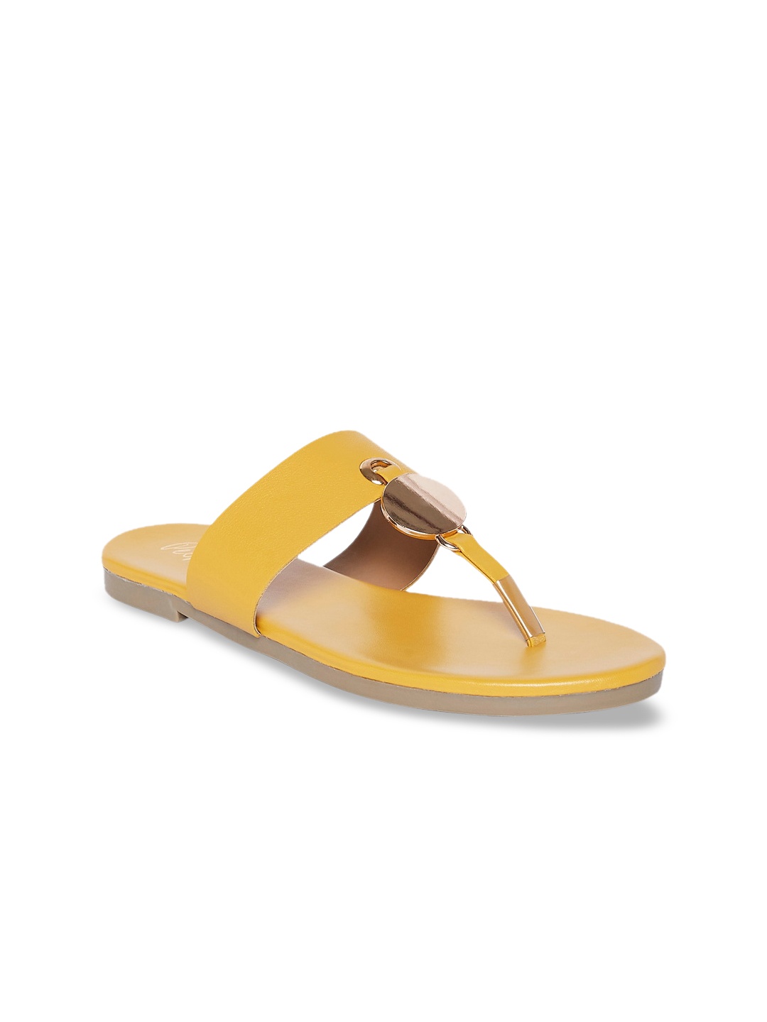 

People Women Mustard Colourblocked T-Strap Flats