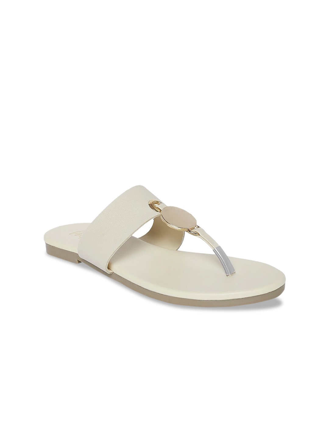 

People Women Off White T-Strap Flats