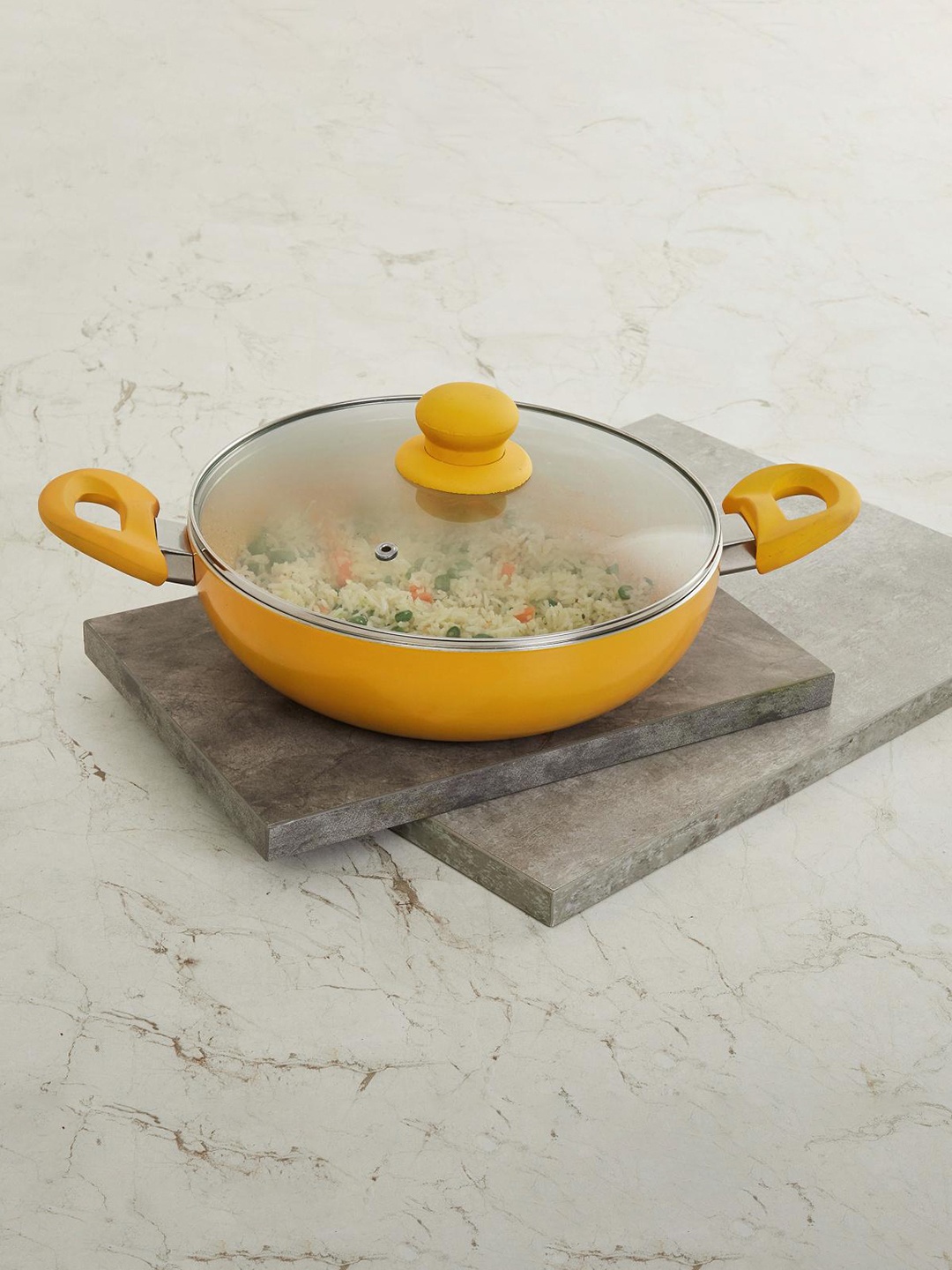 

Home Centre Yellow Aluminum Kadhai With Lid - 2.4 Ltrs