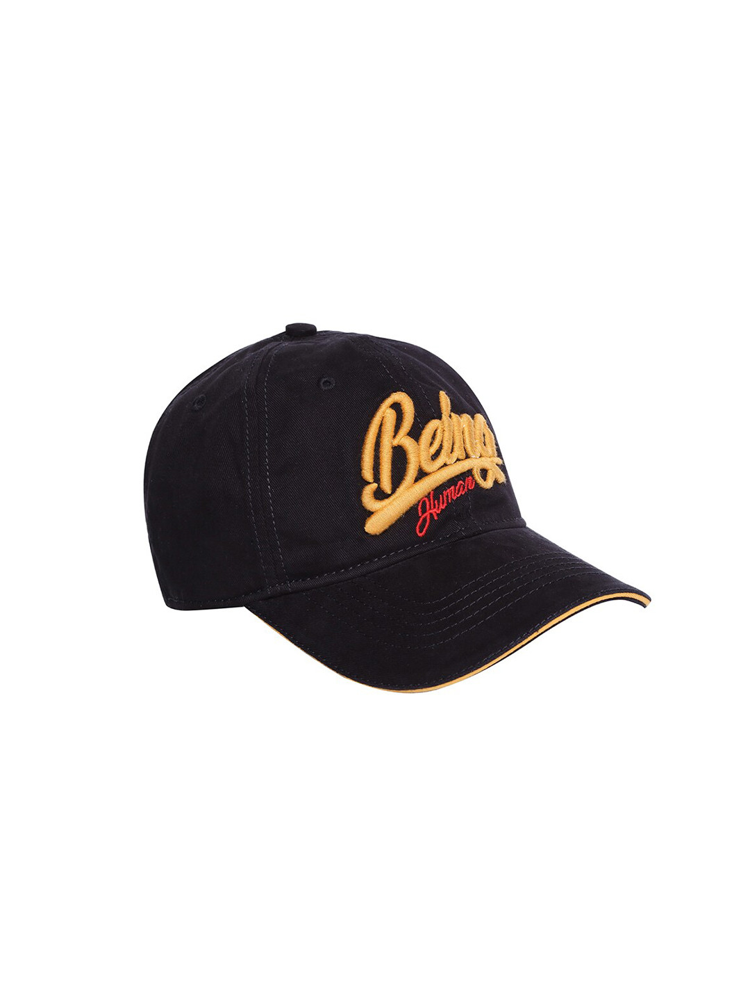 

Being Human Men Black & Yellow Embroidered Pure Cotton Baseball Cap