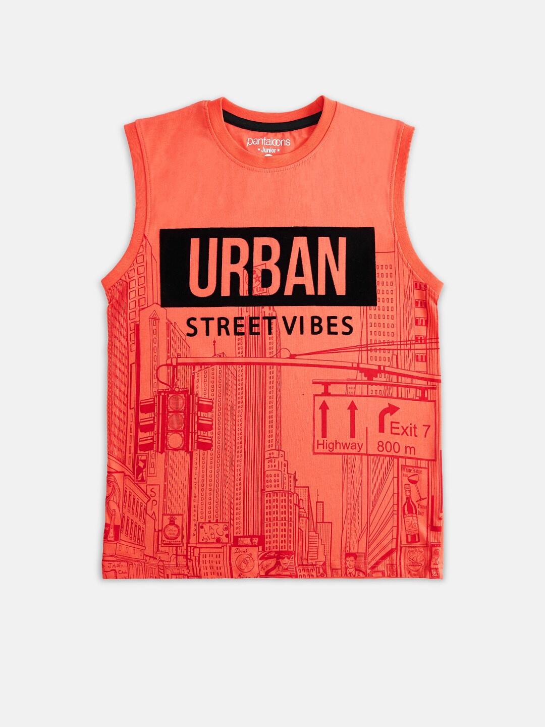 

Pantaloons Junior Boys Coral Typography Printed Pockets T-shirt