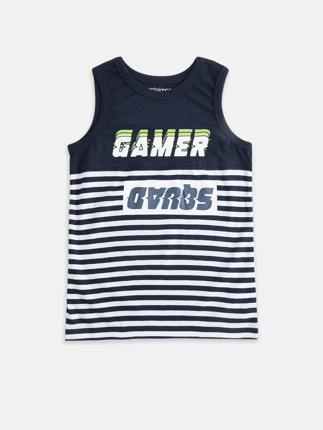 

Pantaloons Junior Boys Navy Blue Typography Striped T-shirt