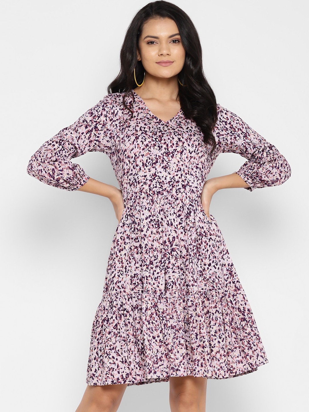 

DEEBACO Purple Flared Floral Printed Dress