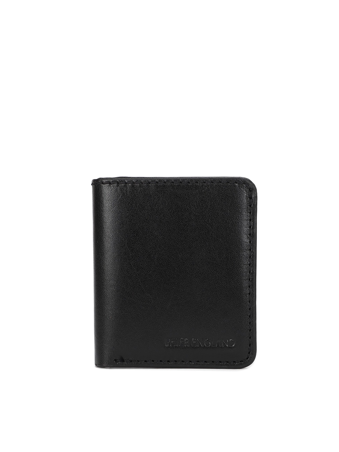 

Peter England Men Black Solid Two Fold Leather Wallet