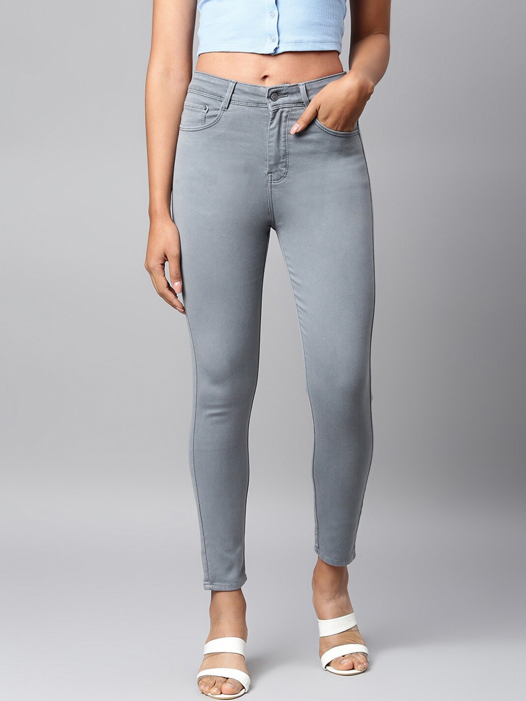 

Code 61 Women Grey Solid High-Rise Skinny Fit Jeans