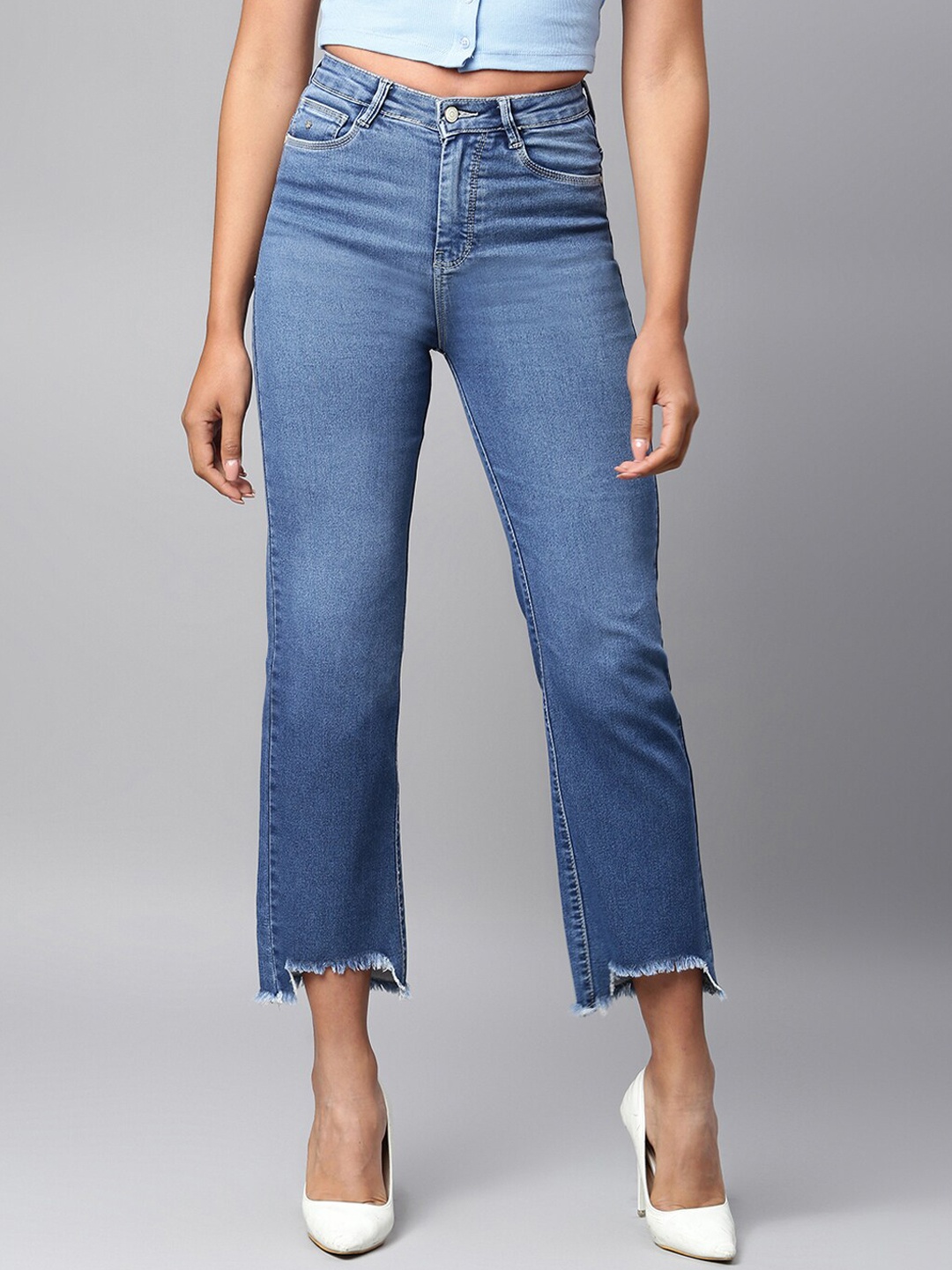 

Code 61 Women Turquoise Blue Relaxed Fit High-Rise Light Fade Jeans