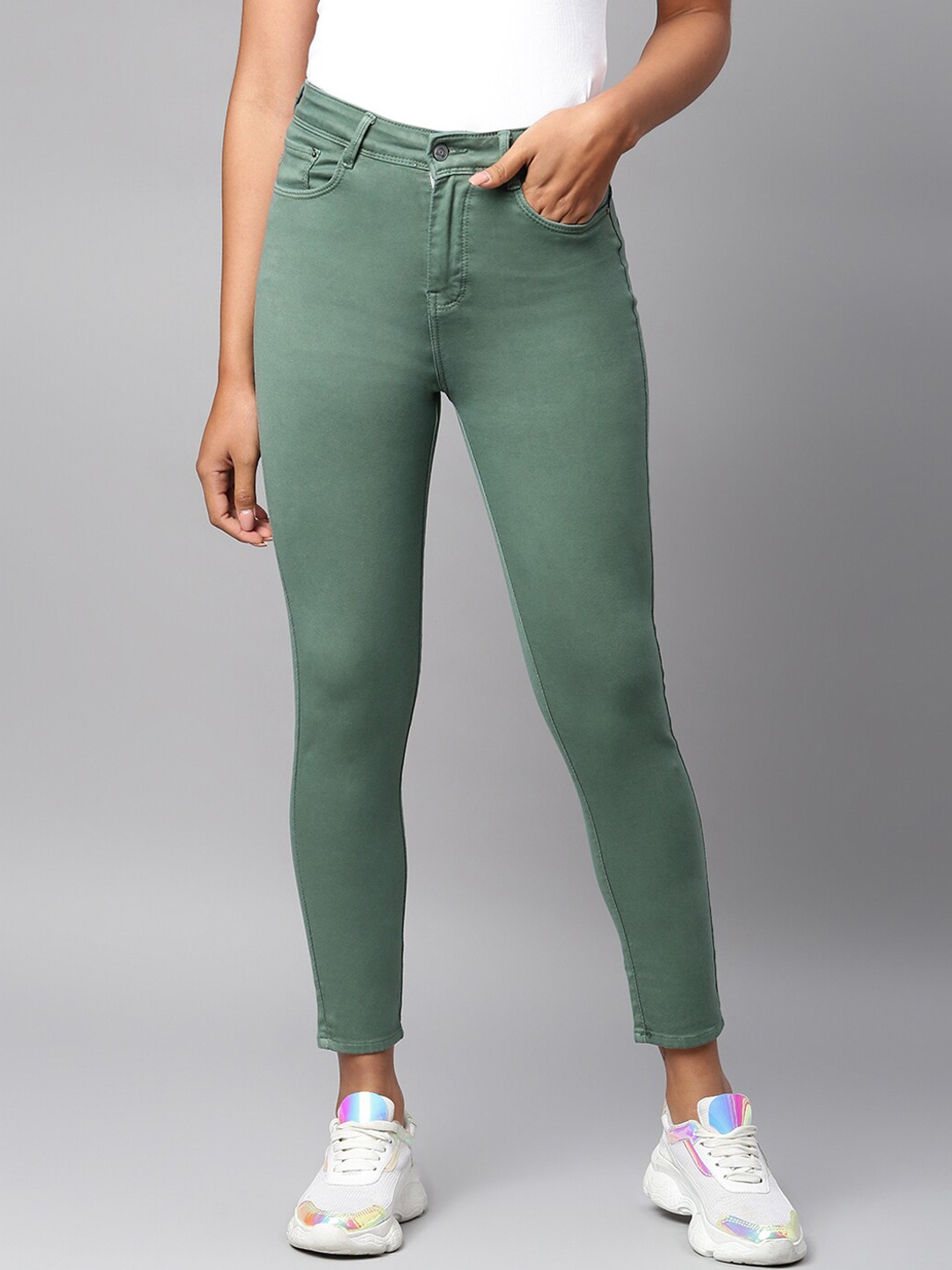 

Code 61 Women Green Skinny Fit High-Rise Jeans
