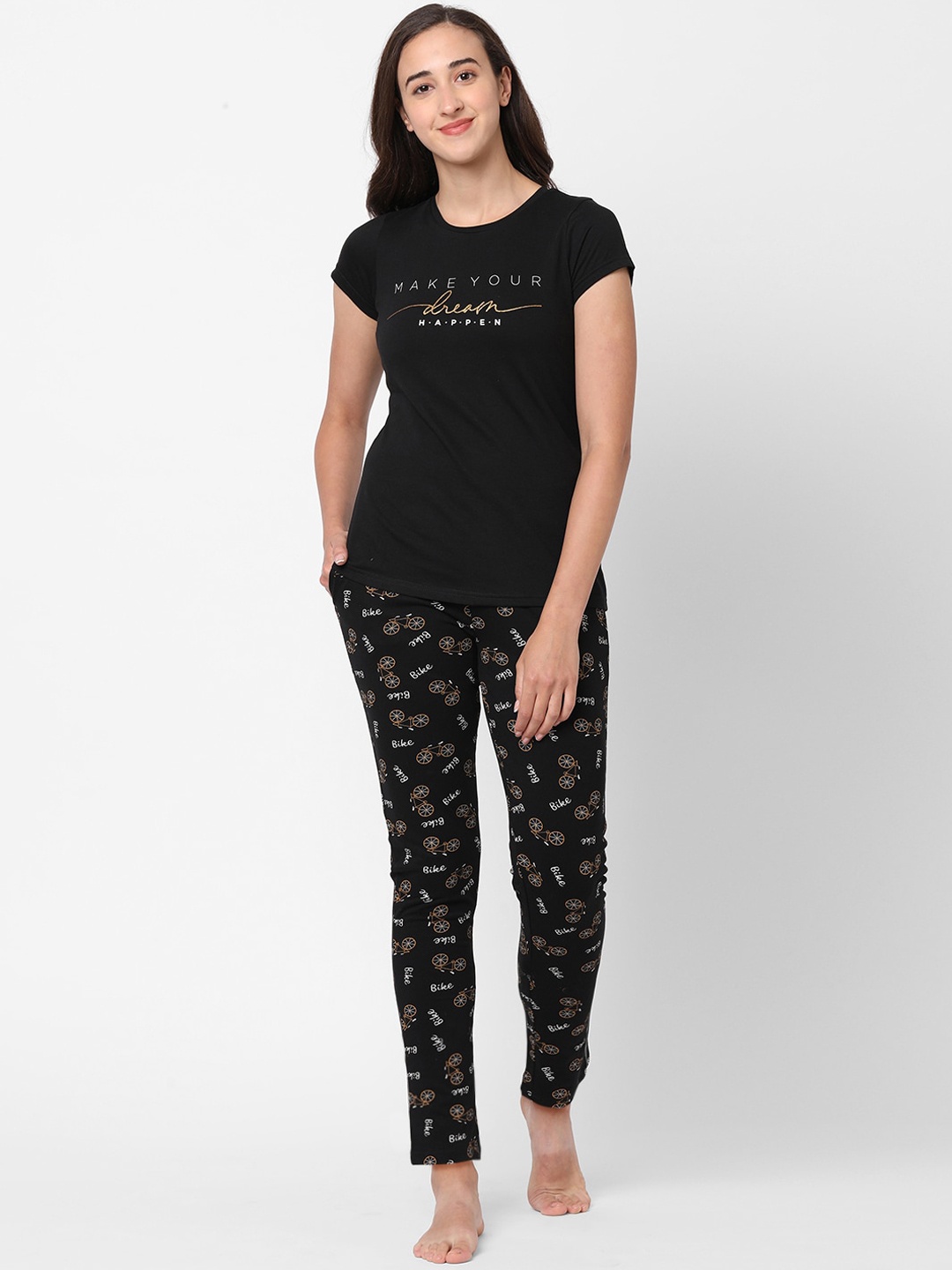 

Sweet Dreams Women Black & White Printed Night suit