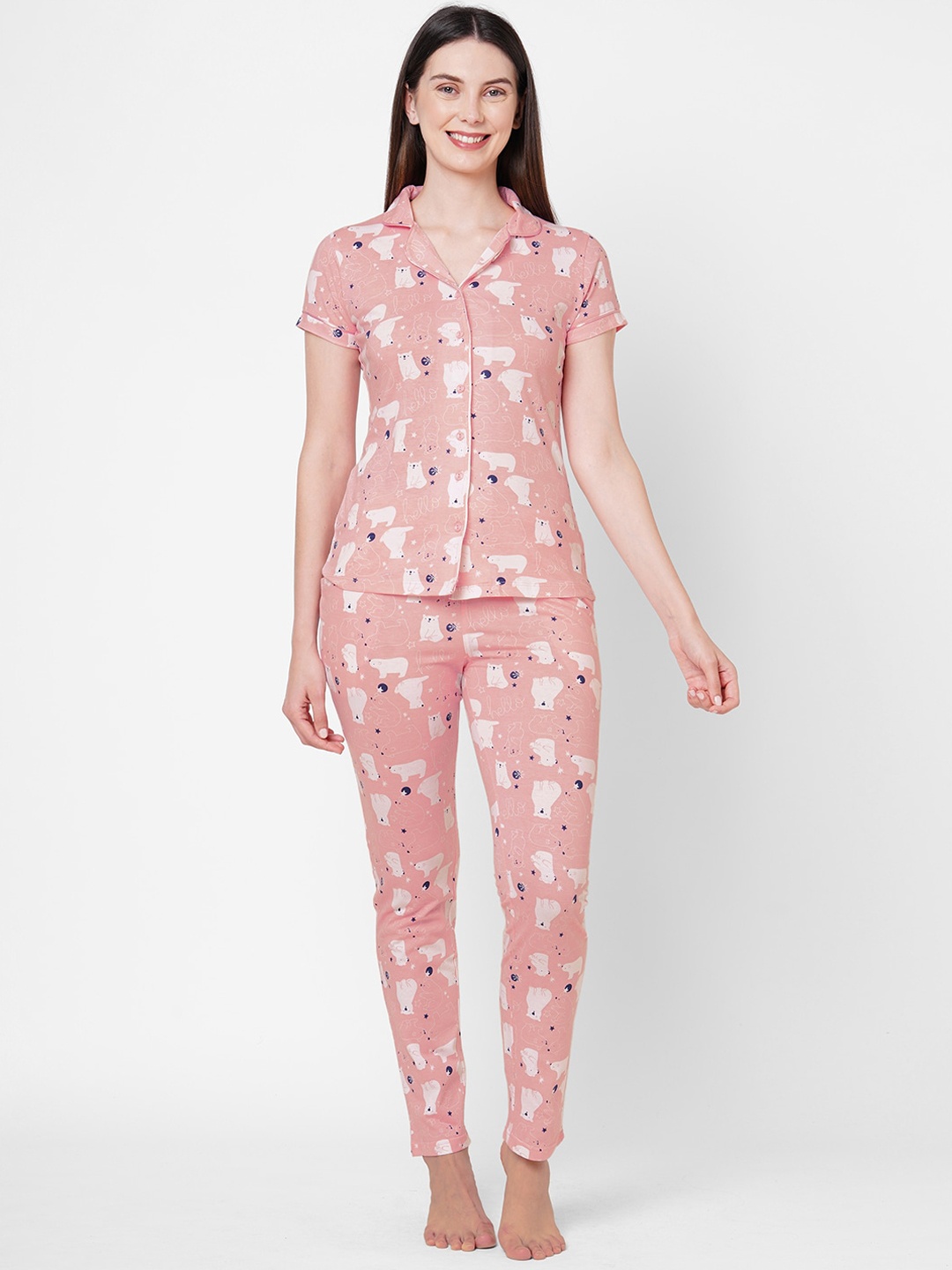 

Sweet Dreams Women Pink & White Printed Night Suit