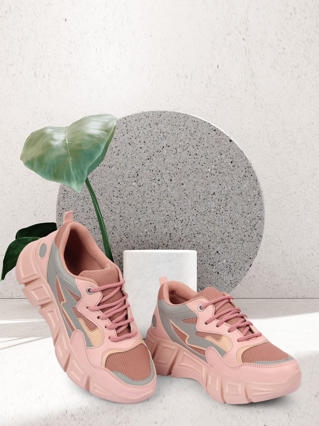 

Alishtezia Women Pink Colourblocked PU Sneakers