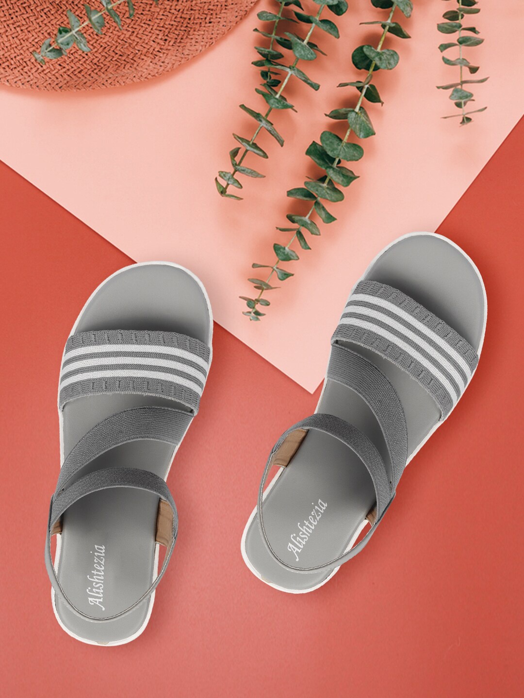 

Alishtezia Grey & White Striped PU Block Sandals