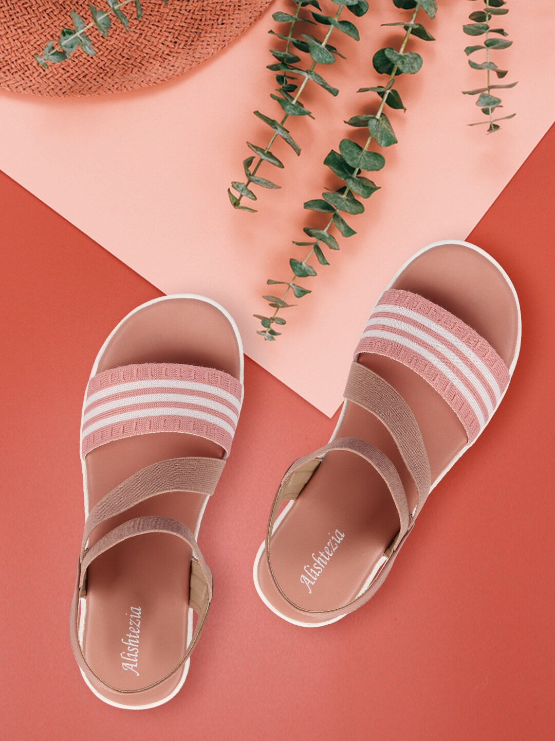 

Alishtezia Women Pink & White Striped Flatform Sandals
