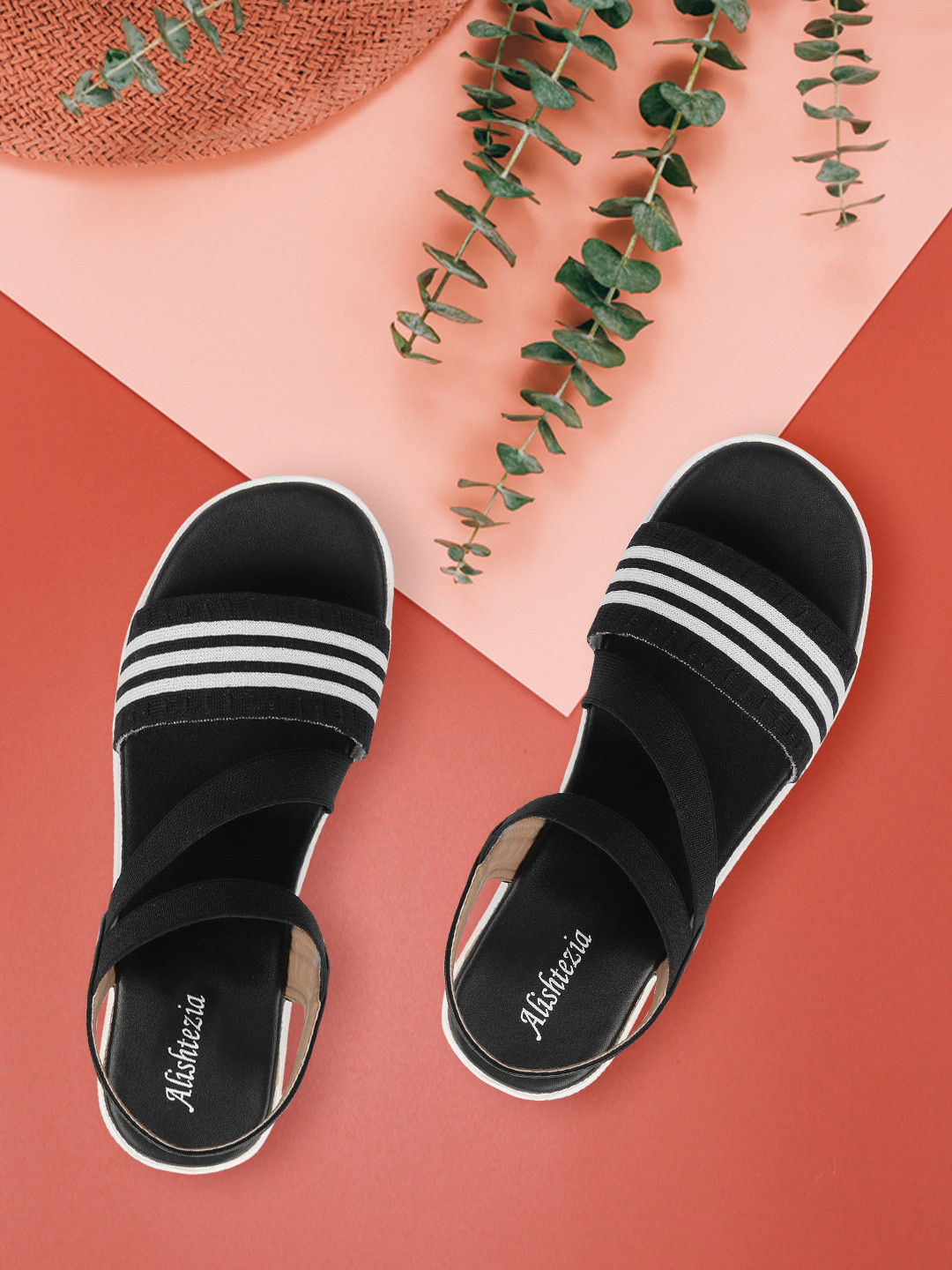 

Alishtezia Women Black & White Striped Comfort Sandals