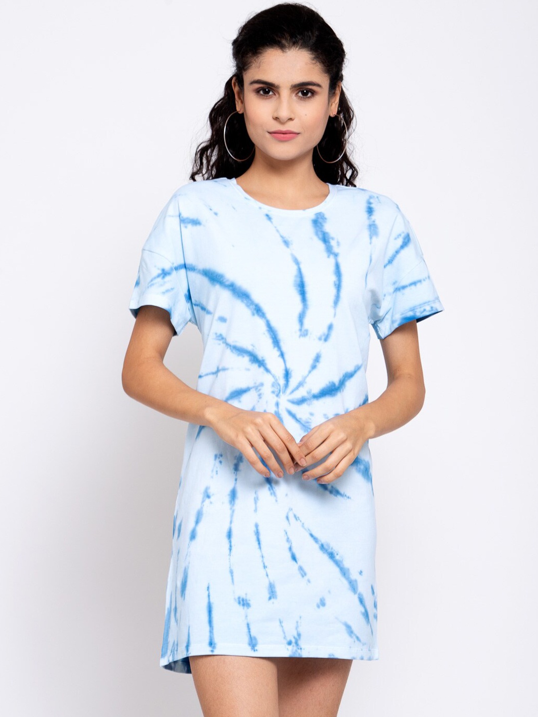 

iki chic Women Blue Tie and Dye A-Line T-Shirt Dress