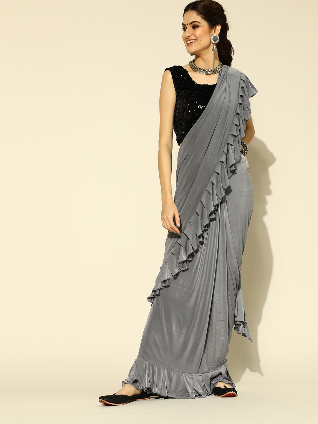 

Chhabra 555 Grey Ready to Wear Saree