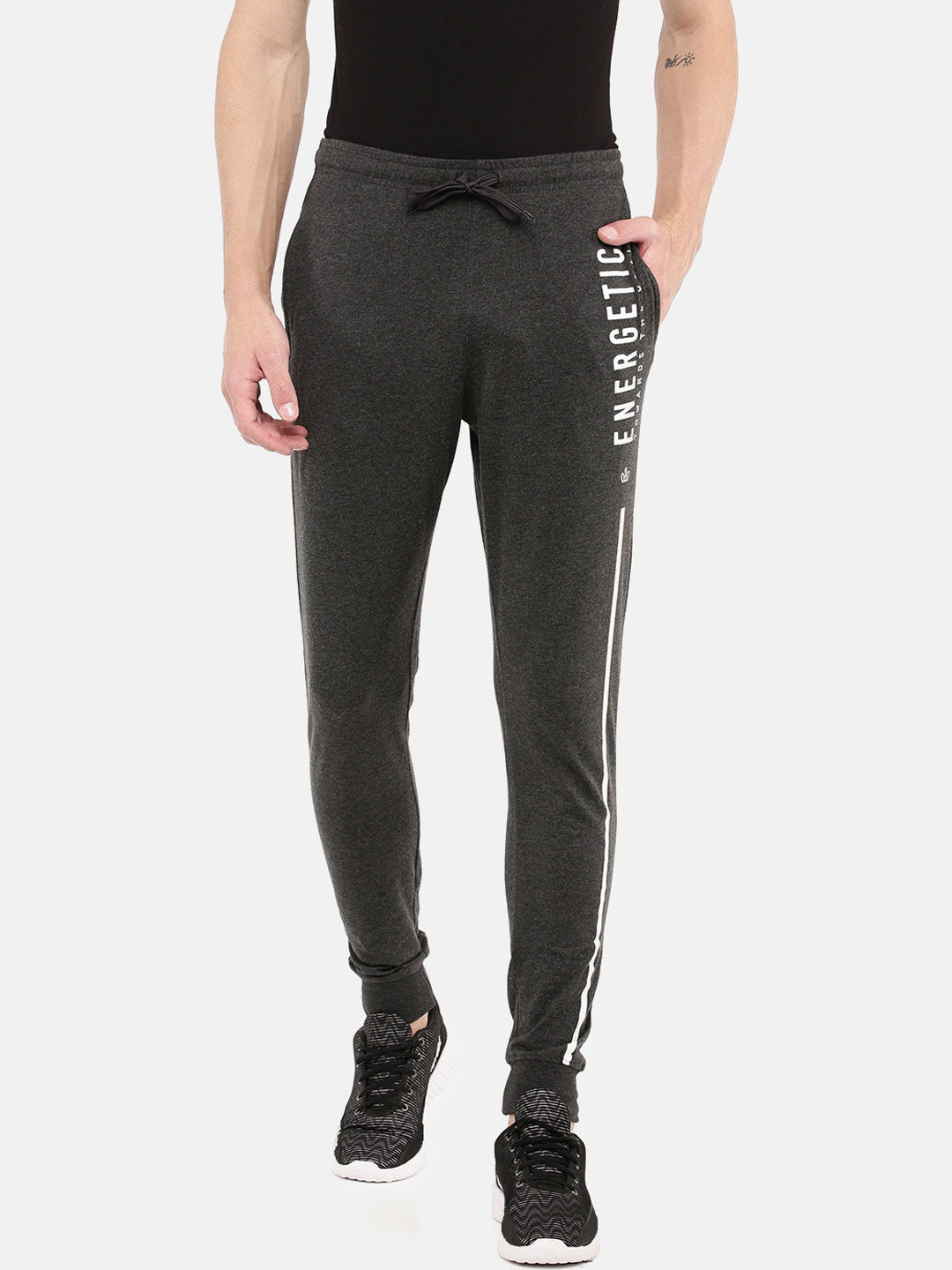 

DIXCY SCOTT Men Charcoal Grey Slim-Fit Cotton Joggers