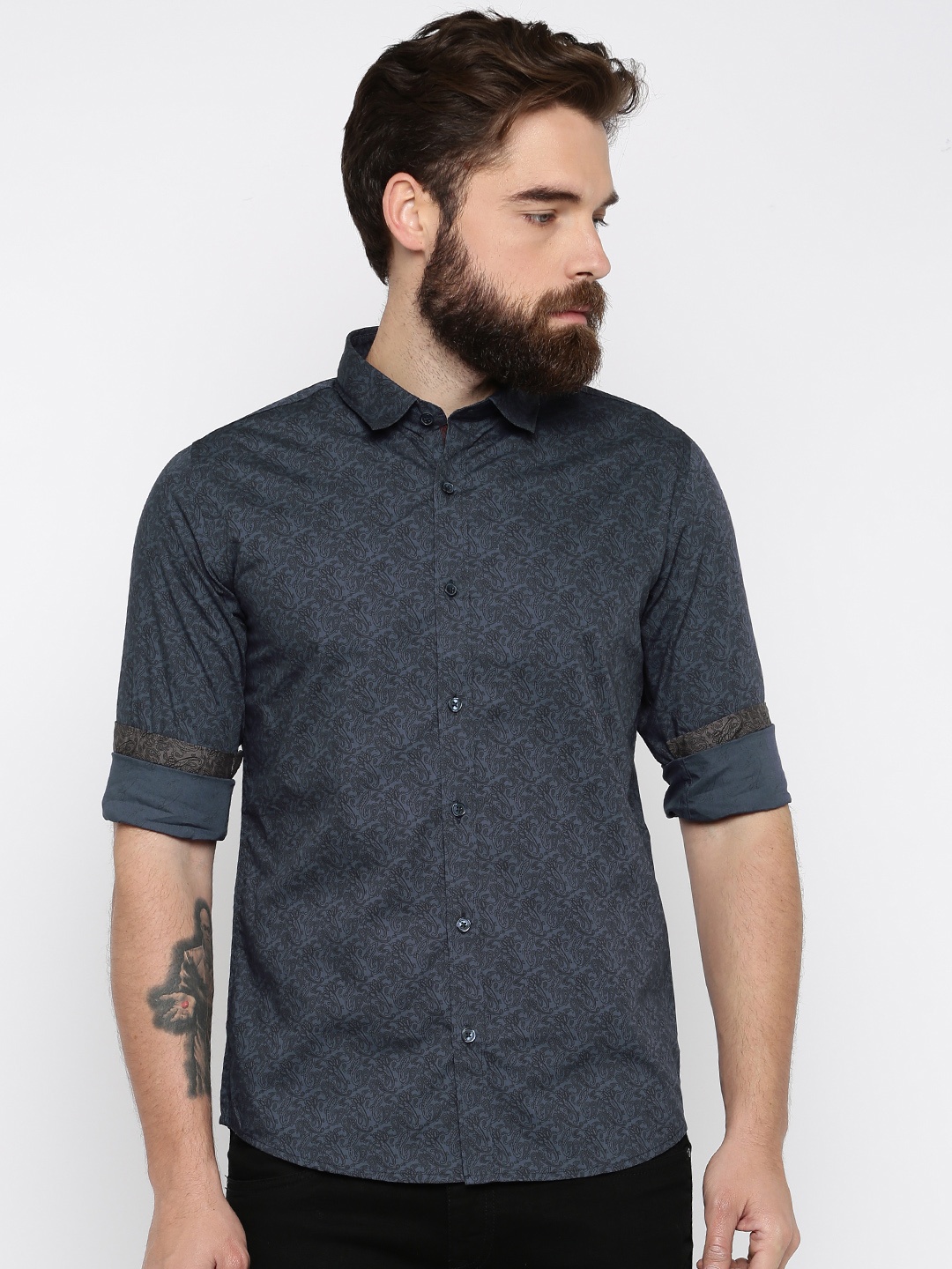 

United Colors of Benetton Men Navy Printed Casual Shirt, Navy blue