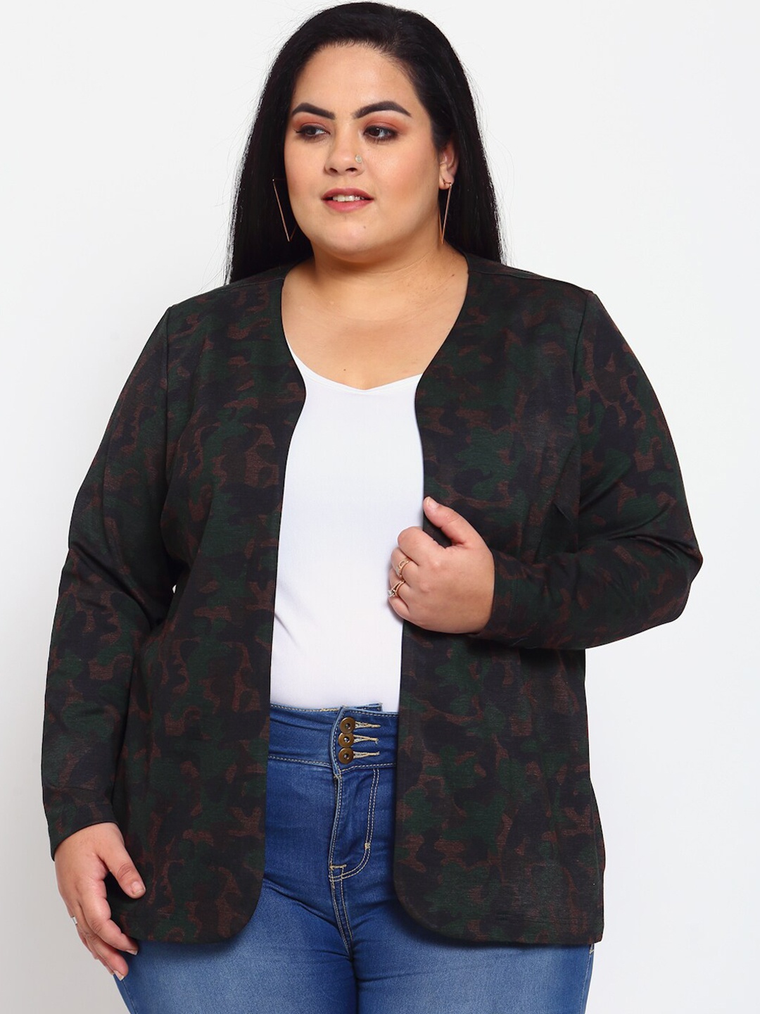 

plusS Women Black Open Front Jacket