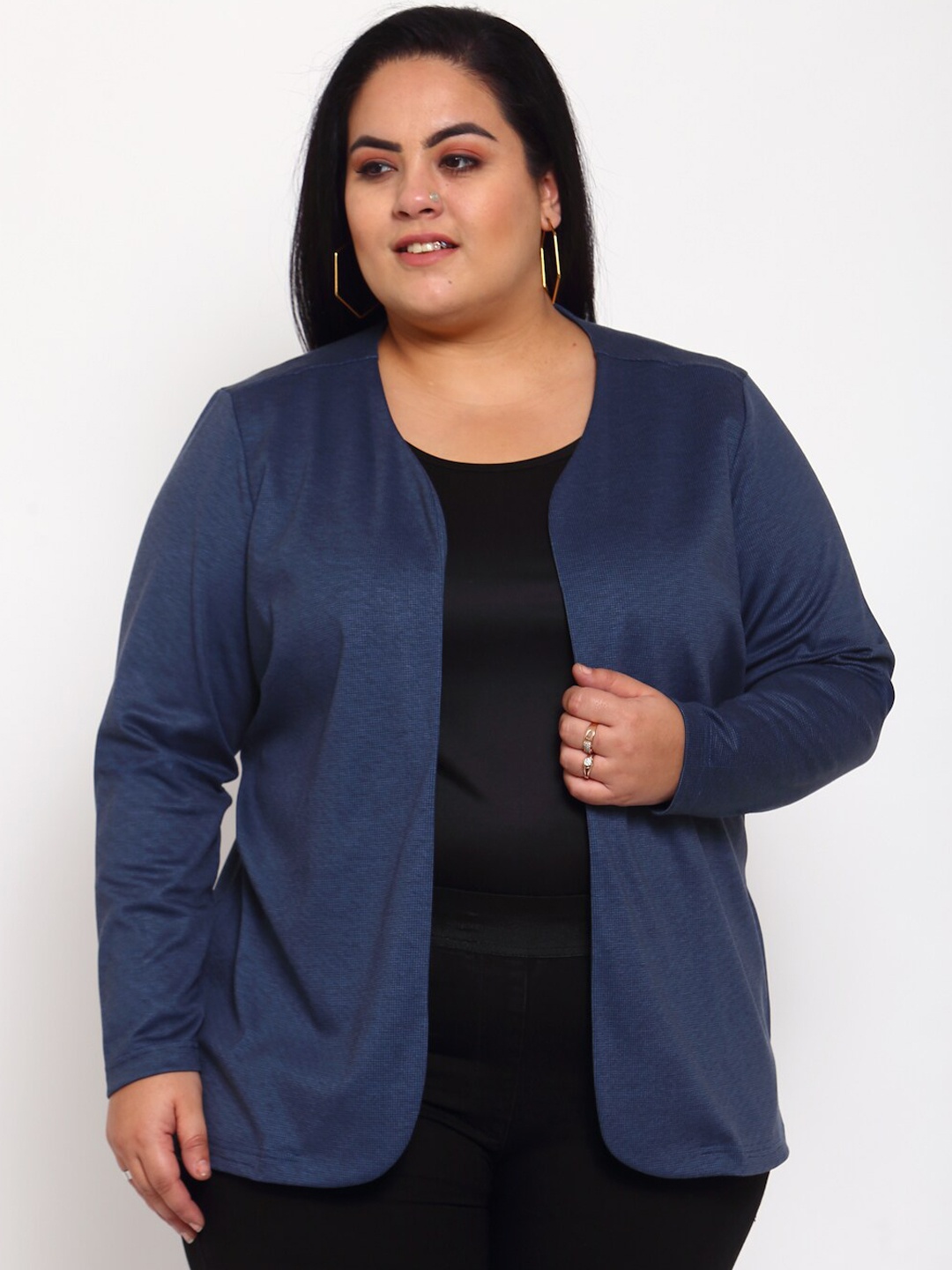 

plusS Women Blue Open Front Jacket