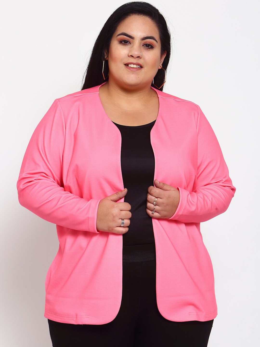 

plusS Women Pink Longline Open Front Jacket