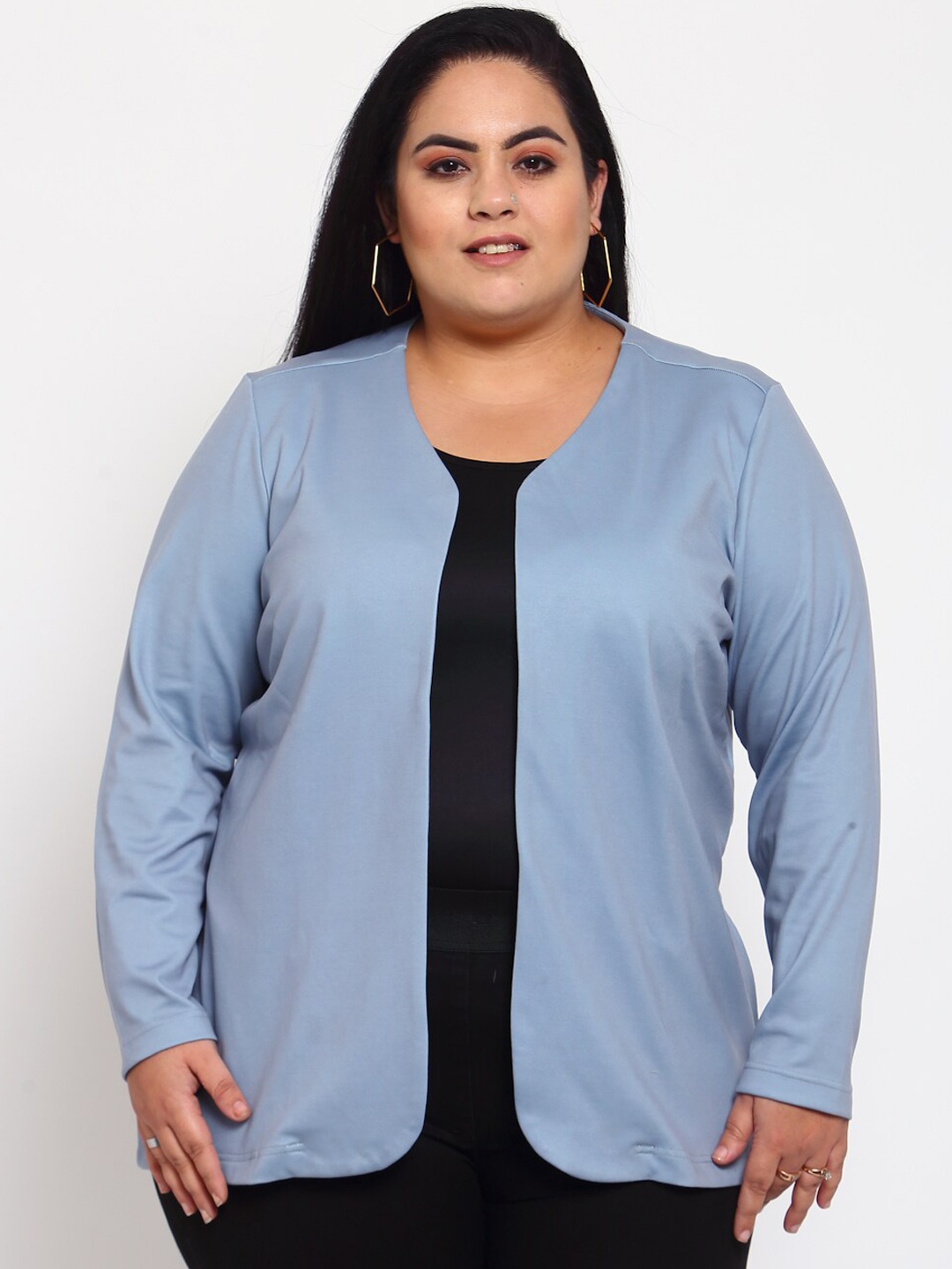 

plusS Women Blue Open Front Jacket
