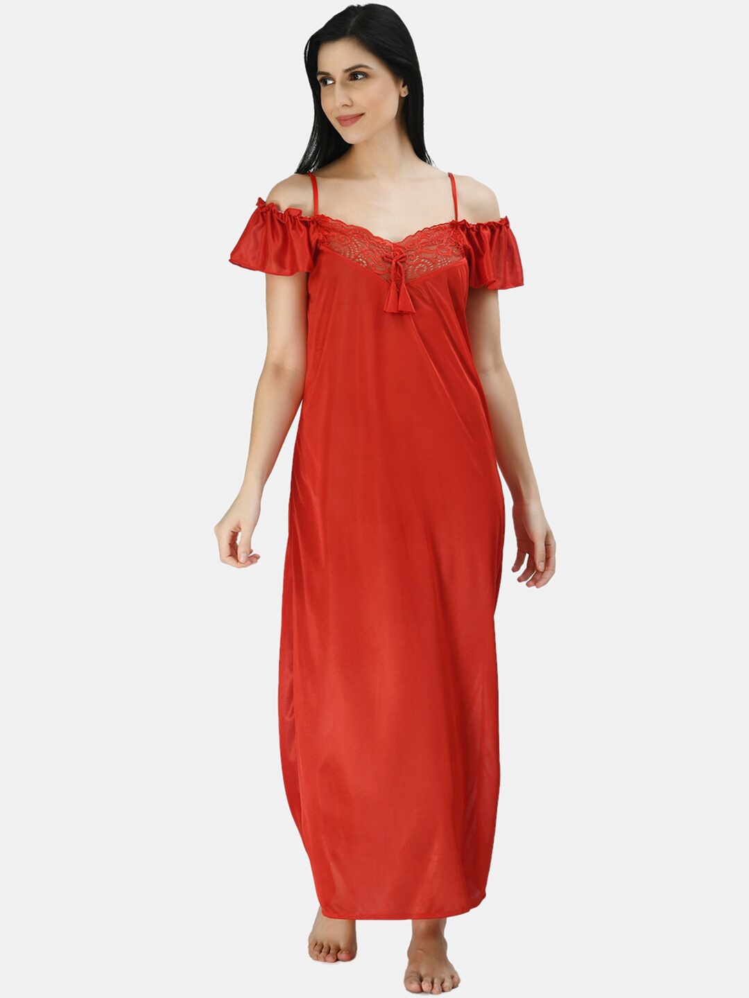 

Kastner Women Red solid Nightdress (4 Piece Set)