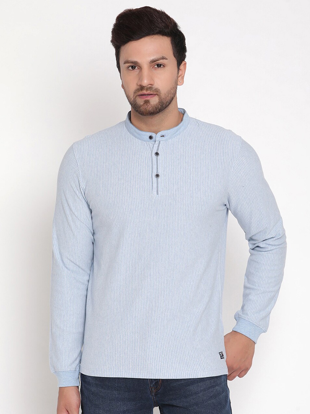 

METTLE Men Blue Mandarin Collar T-shirt