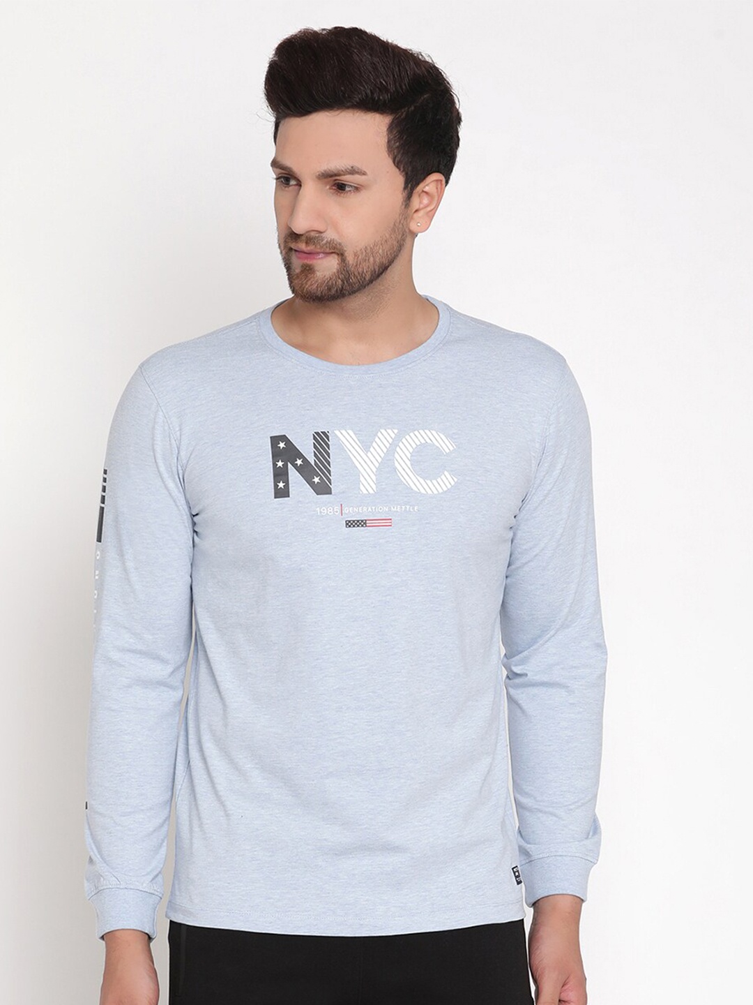

METTLE Men Blue Typography Printed T-shirt