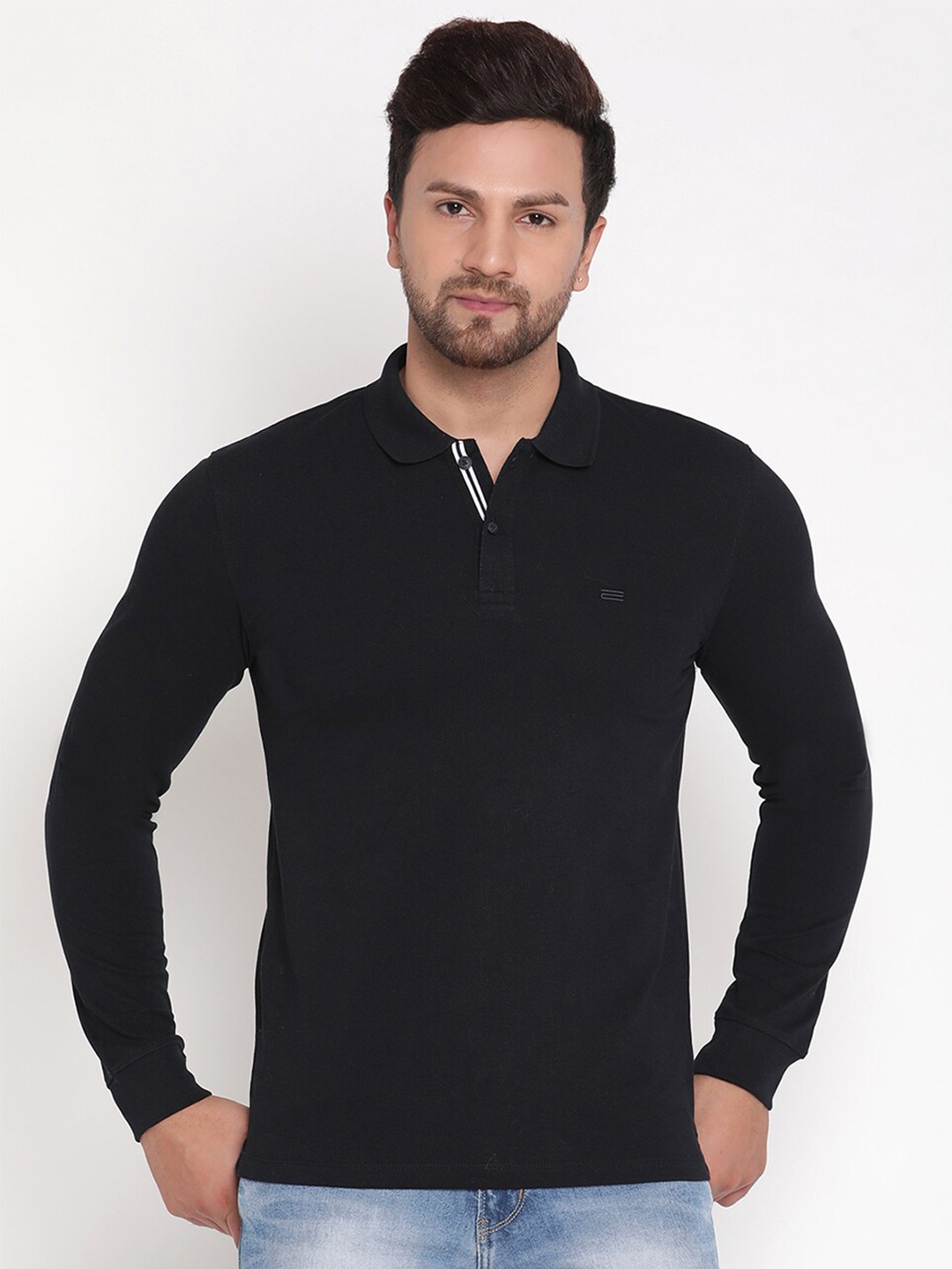 

METTLE Men Navy Blue Polo Collar T-shirt