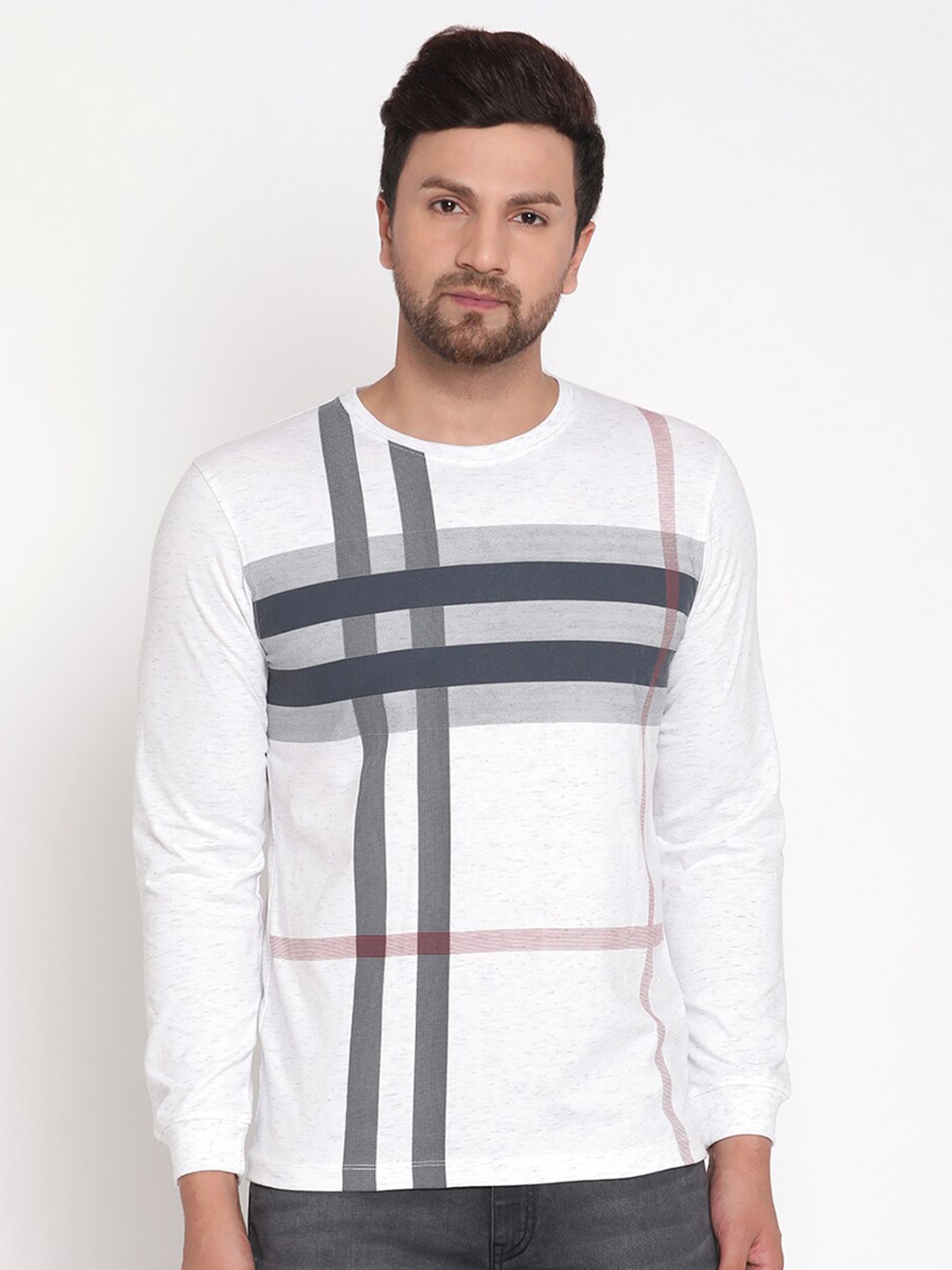 

METTLE Men White Striped T-shirt