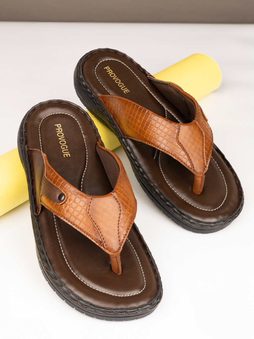 

Provogue Men Tan & Black Self Design Slip On