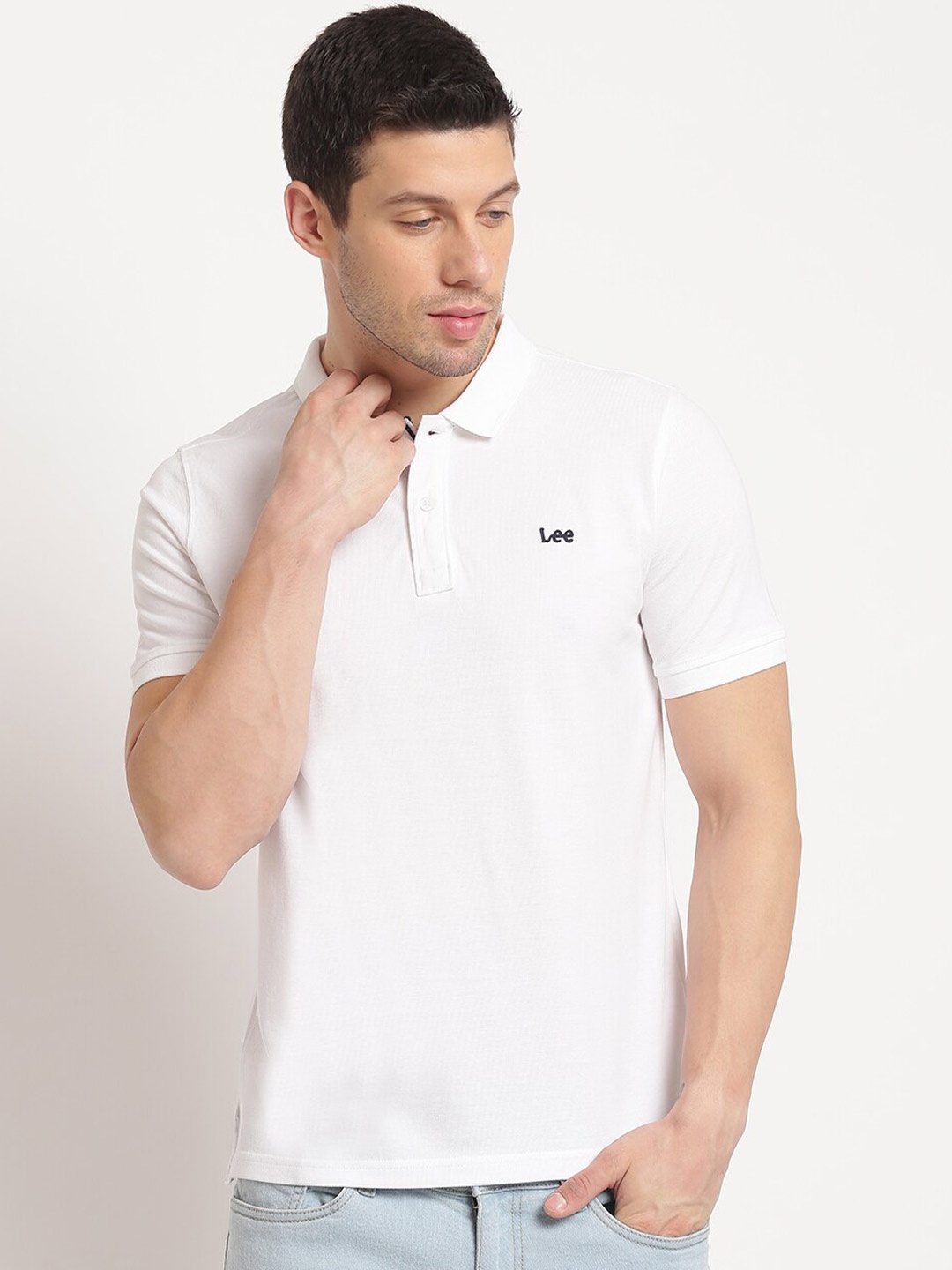 

Lee Men White Polo Collar Slim Fit T-shirt