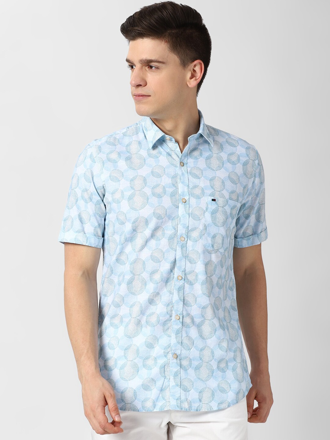 

Peter England Casuals Men Blue Slim Fit Opaque Printed Casual Shirt