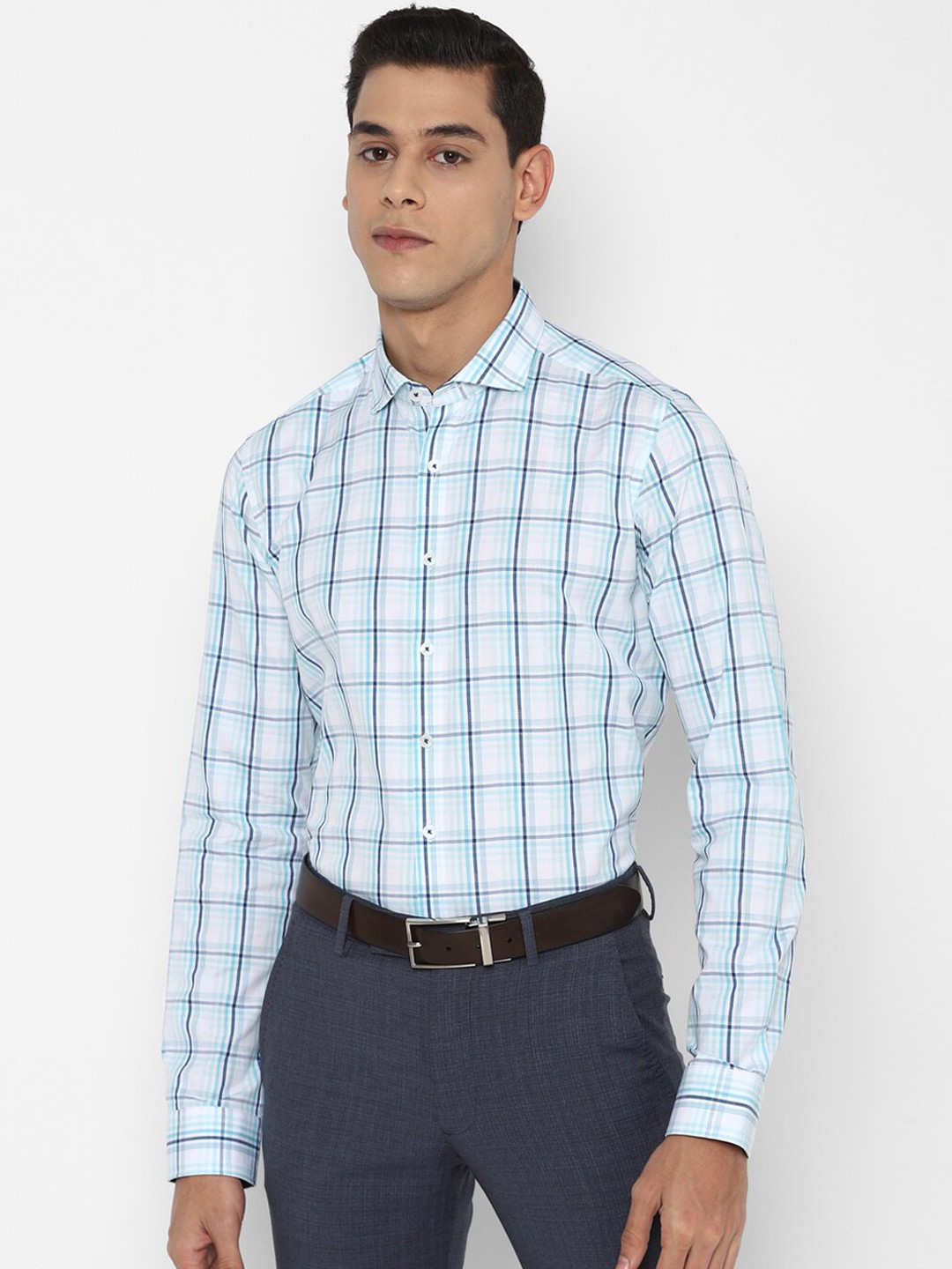 

SIMON CARTER LONDON Men Blue Slim Fit Opaque Checked Formal Shirt