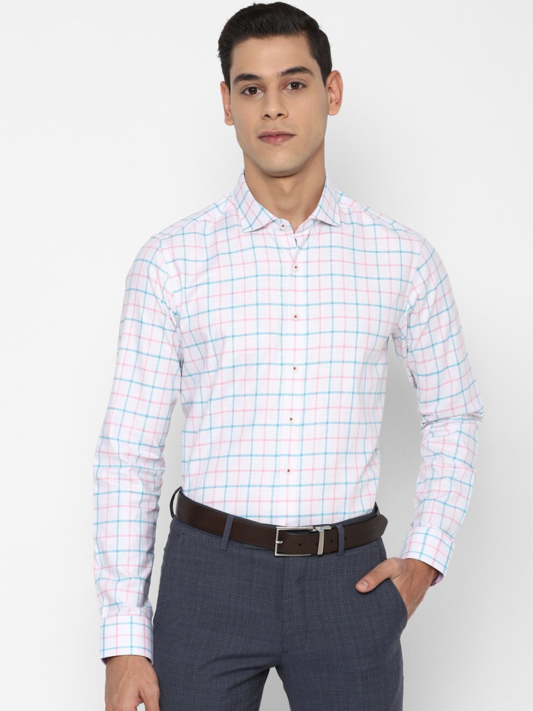 

SIMON CARTER LONDON Men White Slim Fit Opaque Checked Formal Shirt