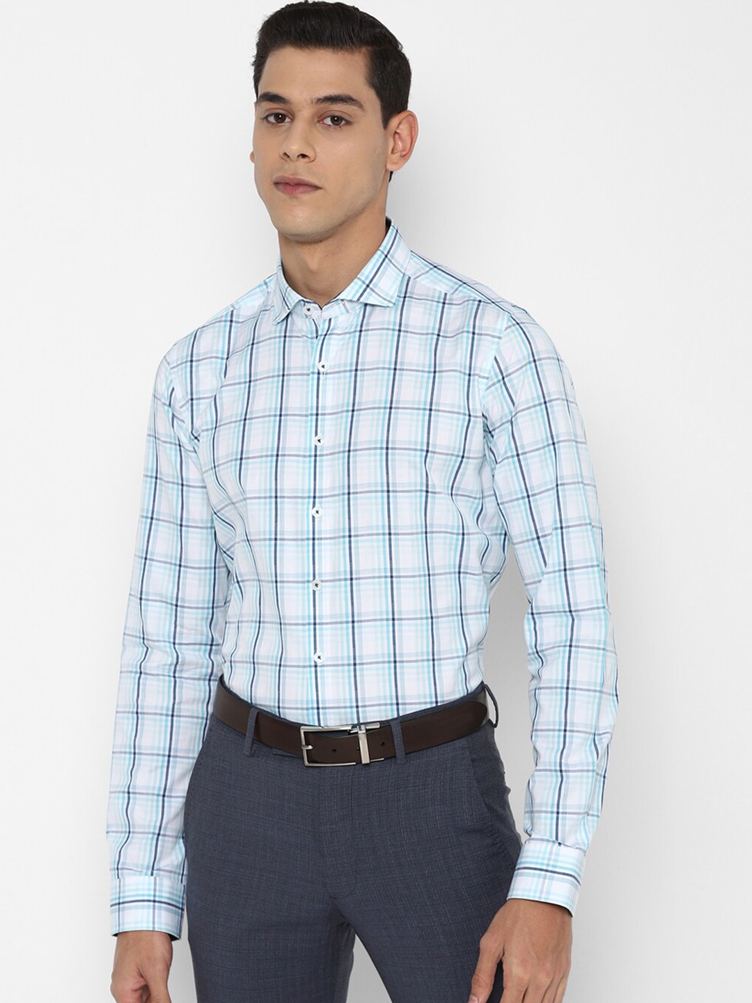 

SIMON CARTER LONDON Men Blue Slim Fit Opaque Checked Formal Shirt