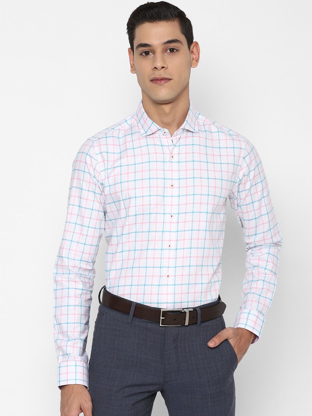 

SIMON CARTER LONDON Men White Slim Fit Opaque Checked Formal Shirt